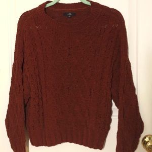 red knit sweatshirt